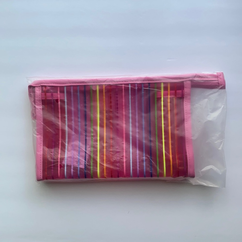 Rainbow stripe pink colorful cosmetic case travel makeup